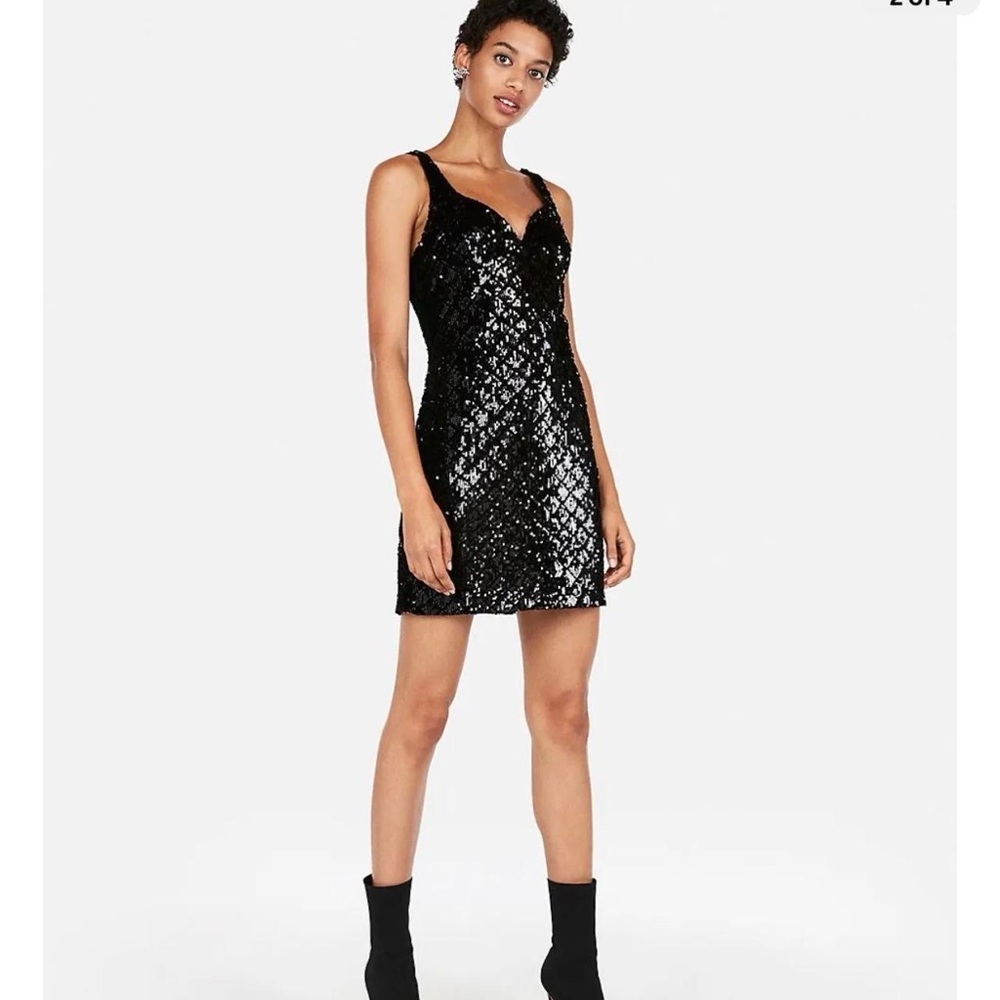 Womens EXPRESS Diamond Sequin Sheath DRESS Black size XXS